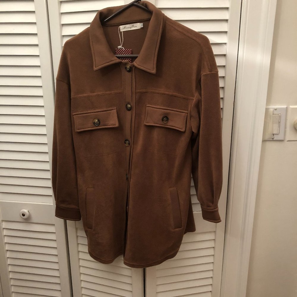 Merry Fun women brown fleece cardigan, S